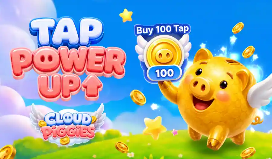 The Cloud Piggies Buy 100 Taps control, firing 100 bets in a single press
