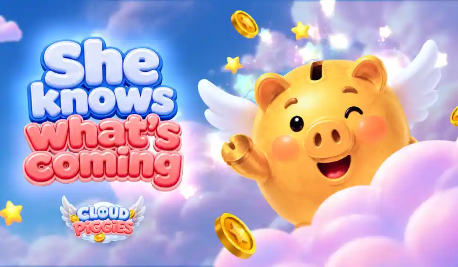 A tapped Cloud Piggies piggy showing its multiplier and exact Win Chance